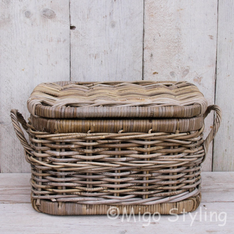 Opbergmand met deksel 40 cm grey rotan 