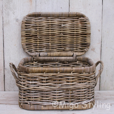 Opbergmand met deksel 40 cm grey rotan
