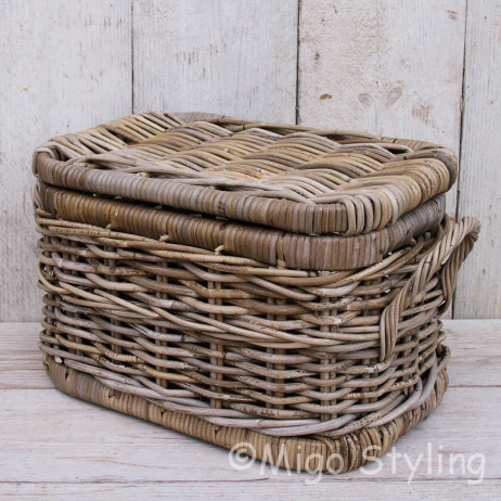 Opbergmand met deksel 40 cm grey rotan 