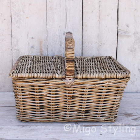Picknickmand met 2 kleppen vergrijsd Rotan 