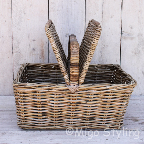 Picknickmand met 2 kleppen vergrijsd Rotan