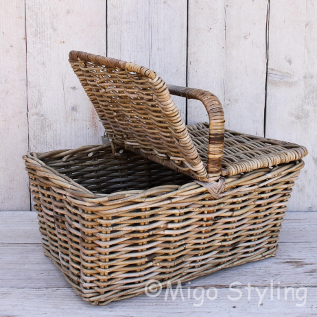 Picknickmand met 2 kleppen vergrijsd Rotan 