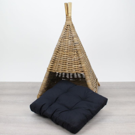 Katzenkorb Pyramide Rattan Grau