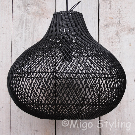 Rieten hanglamp groot zwart 