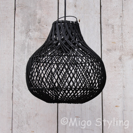 Rieten hanglamp klein zwart 