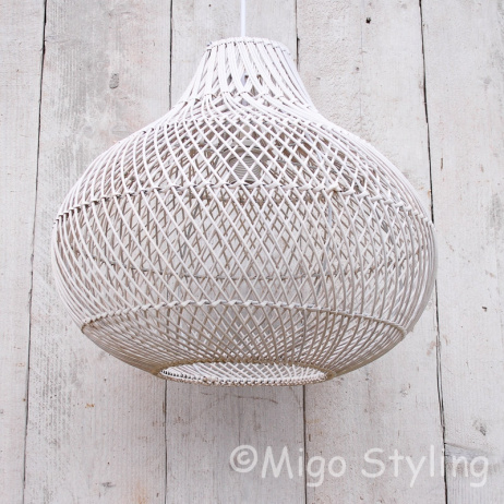 Rieten hanglamp Wit groot 