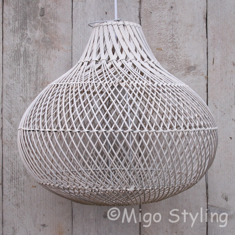 Rieten hanglamp Wit groot 