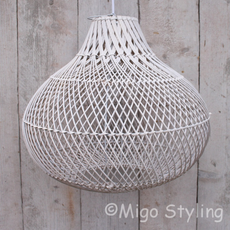 Rieten hanglamp Wit groot