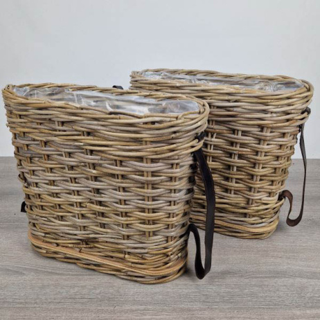 Set Fensterbankkörbe mit Lederriemen L45