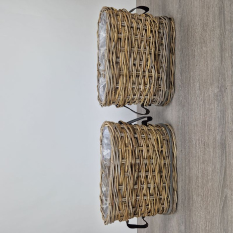Fensterbank-Korb-Set mit Ledergurt oval