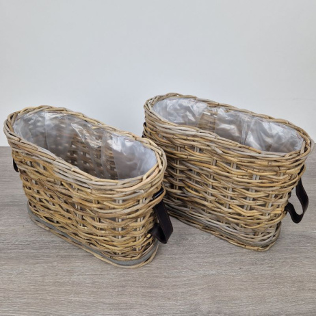 Fensterbank-Korb-Set mit Ledergurt oval