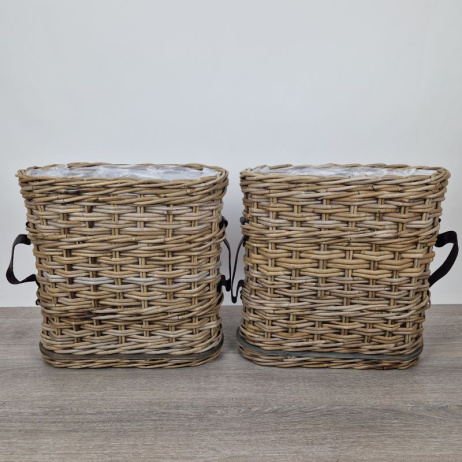 Set Fensterbankkörben mit Ledergürtel oval H40cm