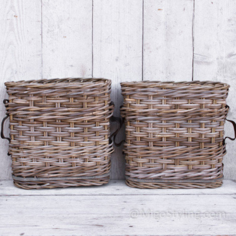 Set Fensterbankkörben mit Ledergürtel oval H40cm