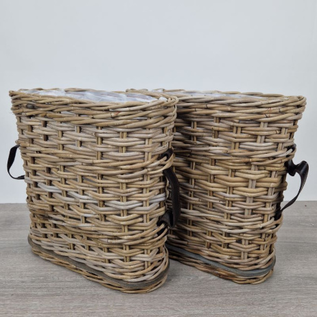 Set Fensterbankkörben mit Ledergürtel oval H40cm