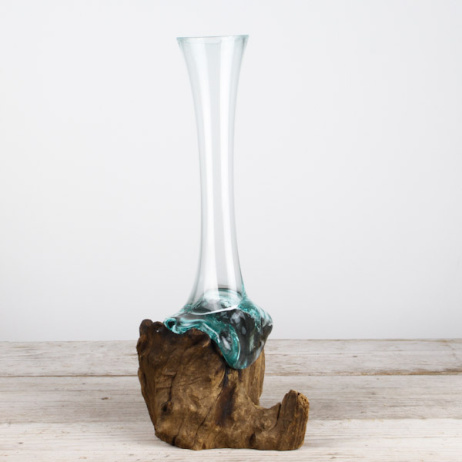 Mini Tropfenvase aus Glas auf Holz (c)