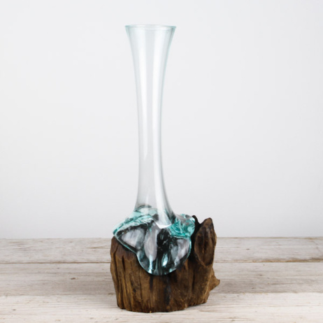 Mini Tropfenvase aus Glas auf Holz (c)