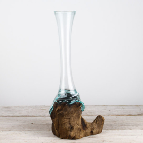 Mini Tropfenvase aus Glas auf Holz (c)