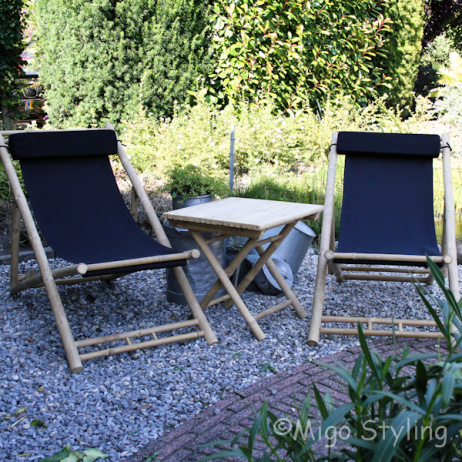 Relaxstoel van bamboe met hoofdsteun kussens 