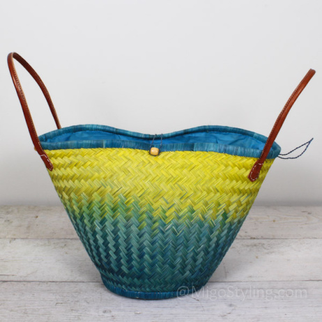 Strandtas City shopper van zeegras blauw/geel