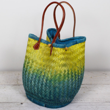 Strandtas City shopper van zeegras blauw/geel