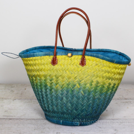 Strandtas City shopper van zeegras blauw/geel