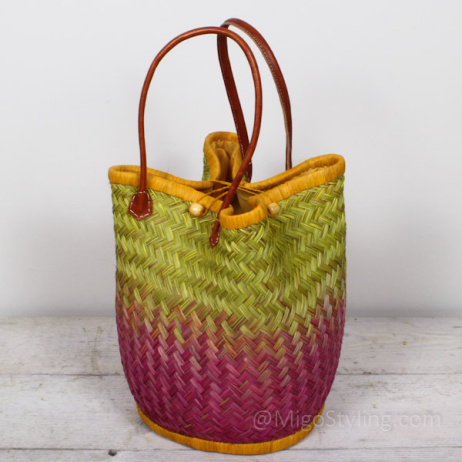 Strandtas City shopper van zeegras roze/geel