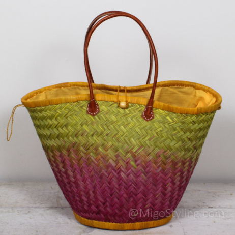 Strandtas City shopper van zeegras roze/geel