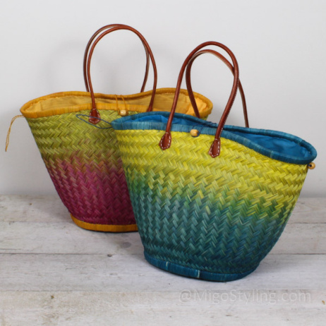 Strandtas City shopper van zeegras roze/geel