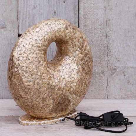 Tischleuchte Donut Capiz Muschel Kupfer beflockt