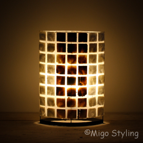 Tischlampe aus Perlmutt und dunklem Capiz 40 cm
