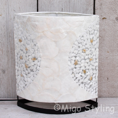 Tafellamp Capizschelp wit brons ovaal 30cm 