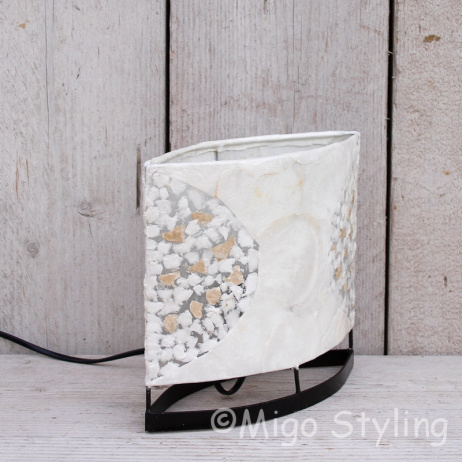 Tafellamp Capizschelp wit brons ovaal 20cm