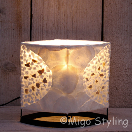 Tafellamp Capizschelp wit brons ovaal 20cm