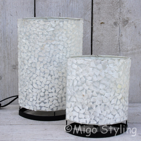 Tafellamp wit gevlokt parelmoer 20 cm