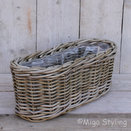 Set Fensterbankkörbe oval Rattan Grau
