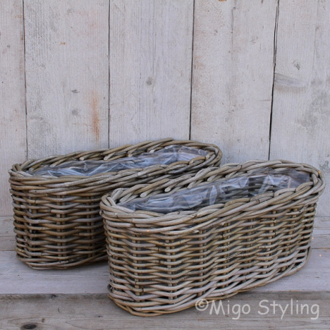 Set Fensterbankkörbe oval Rattan Grau