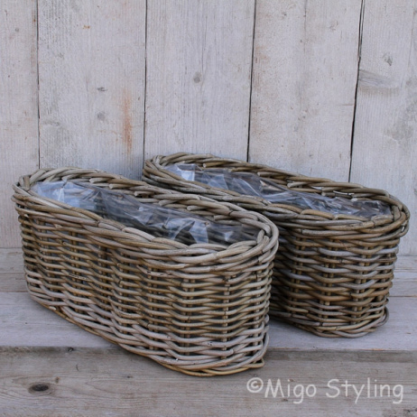 Set Fensterbankkörbe oval Rattan Grau