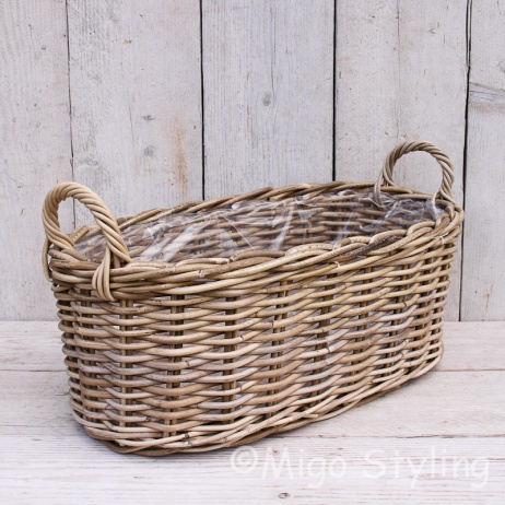 Fensterbankkorb oval Rattan Grau 