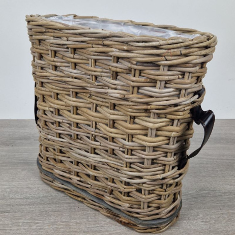 Fensterbankkorb mit Ledergürtel oval H40cm