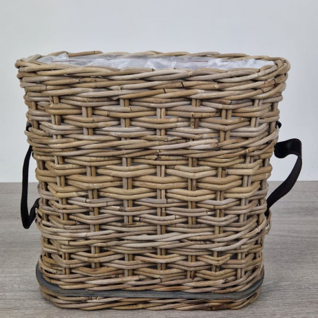 Fensterbankkorb mit Ledergürtel oval H40cm