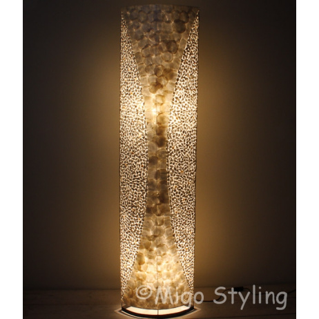 Vloerlamp Capizschelp wit brons ovaal 