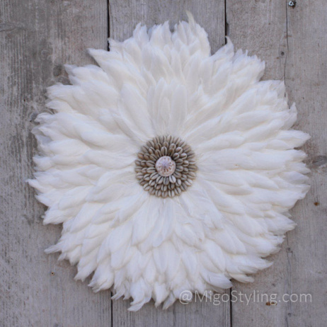Wanddecoratie met veren Juju Dia 45cm Wit