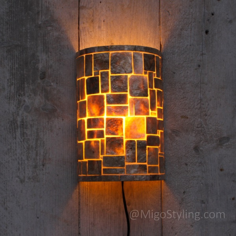 Wandlamp schelp geblokt Brons