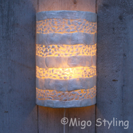 Wandlamp schelp wit gevlokt