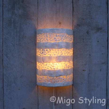 Wandlamp schelp wit gevlokt 