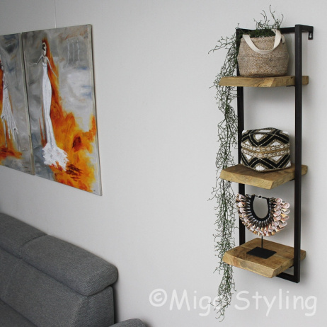 Wandrek industrieel 3 legplanken mango