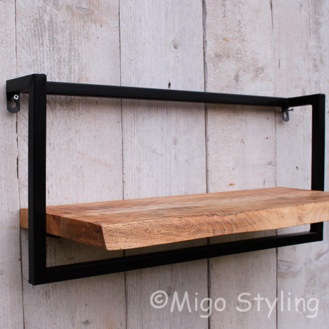 Wandrek industrieel legplank 65cm mango 