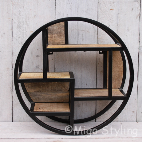 Wandrek Rond industrieel metaal zwart Dia 48 cm 