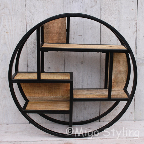 Wandrek Rond industrieel metaal zwart Dia 60 cm 