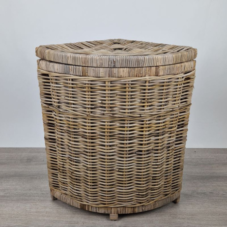 Wäschekorb dreieckig mit Innensack Rattan Grau
